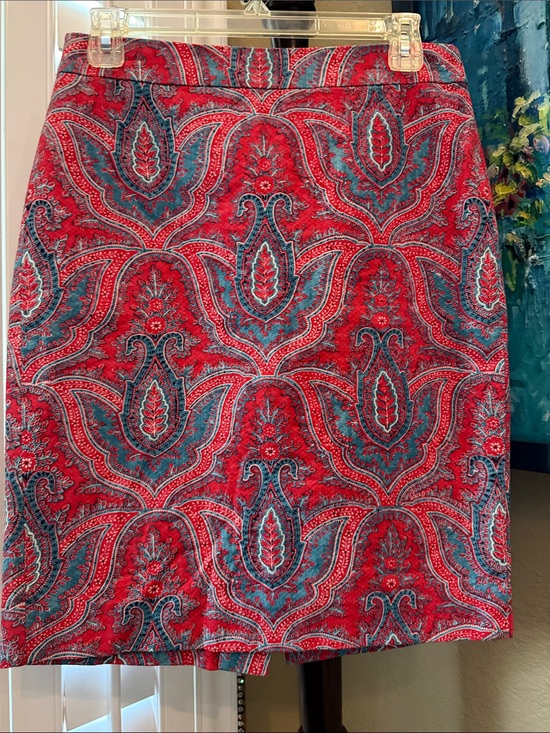 J. Crew Dresses & Skirts - J. Crew Red & Teal Paisley Pencil Skirt